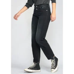 Le Temps des CerisesJeans Basic 400/18 mom taille haute 7/8ème bleu-noir N°1 en coton