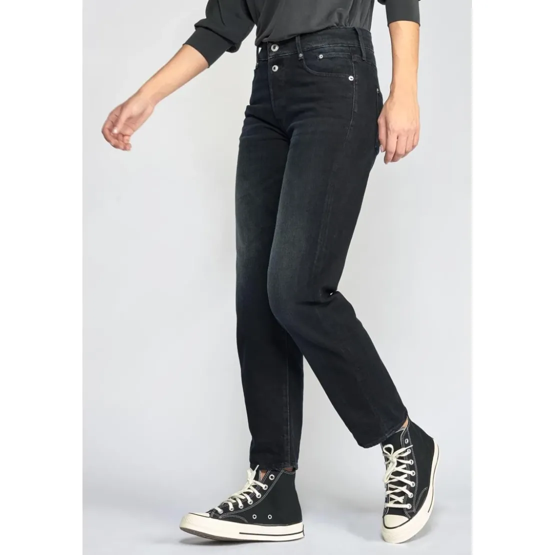 Le Temps des CerisesJeans Basic 400/18 mom taille haute 7/8ème bleu-noir N°1 en coton
