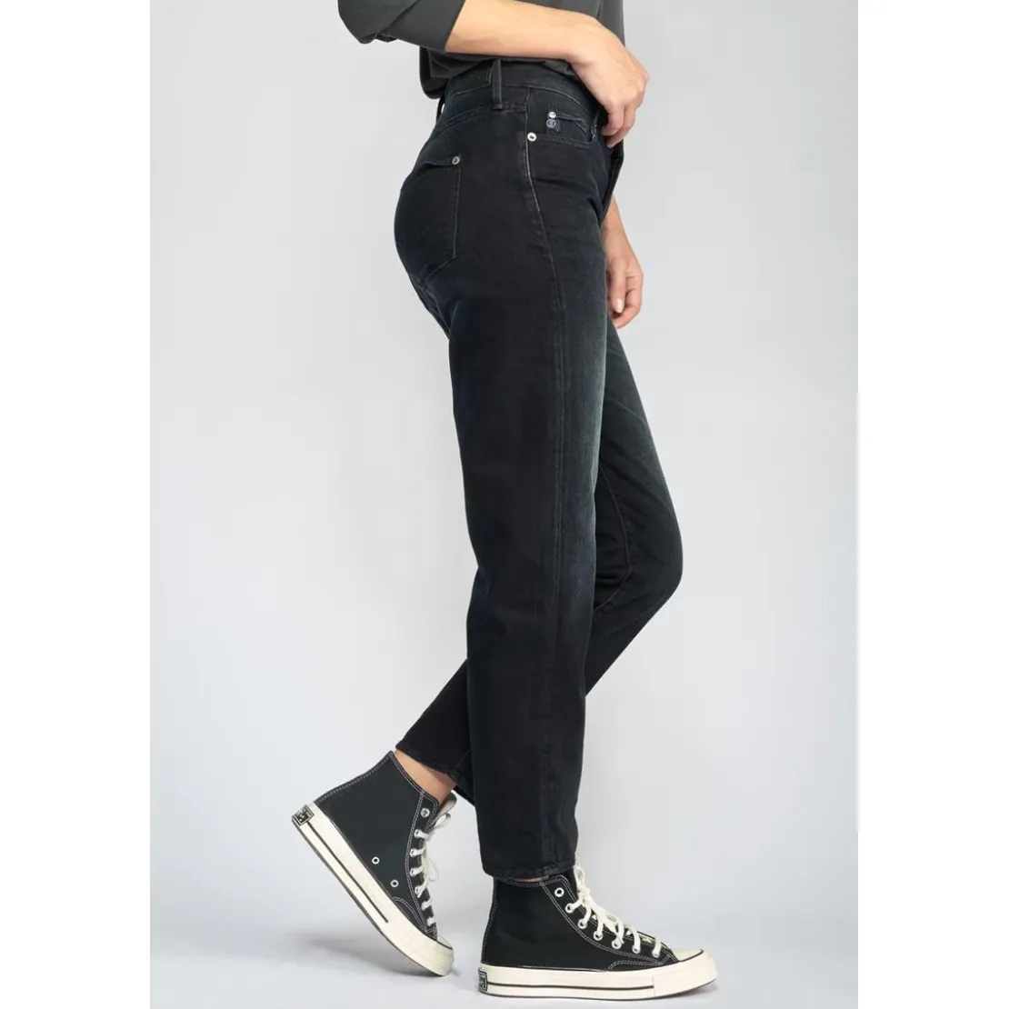 Le Temps des CerisesJeans Basic 400/18 mom taille haute 7/8ème bleu-noir N°1 en coton