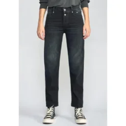 Le Temps des CerisesJeans Basic 400/18 mom taille haute 7/8ème bleu-noir N°1 en coton
