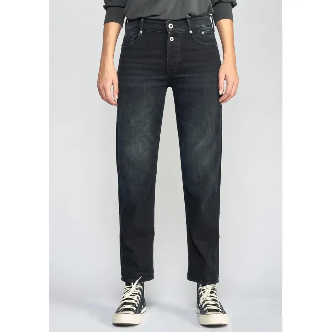Le Temps des CerisesJeans Basic 400/18 mom taille haute 7/8ème bleu-noir N°1 en coton
