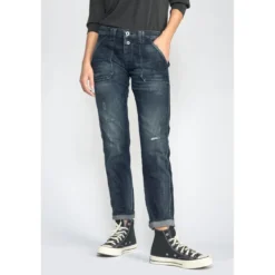 Le Temps des CerisesJeans Cara 200/43 boyfitdestroy bleu-noir N°2 en coton