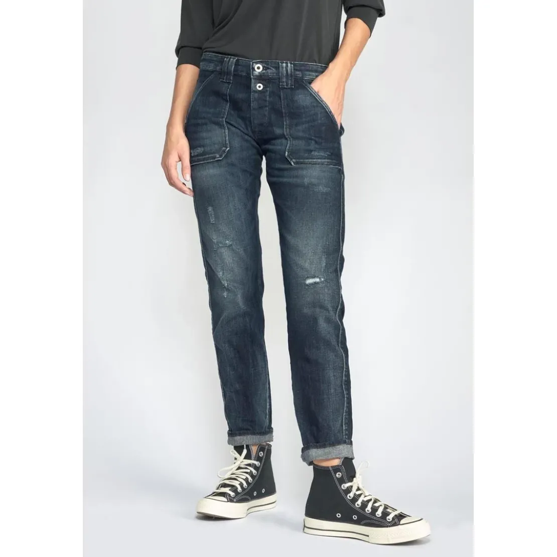 Le Temps des CerisesJeans Cara 200/43 boyfitdestroy bleu-noir N°2 en coton