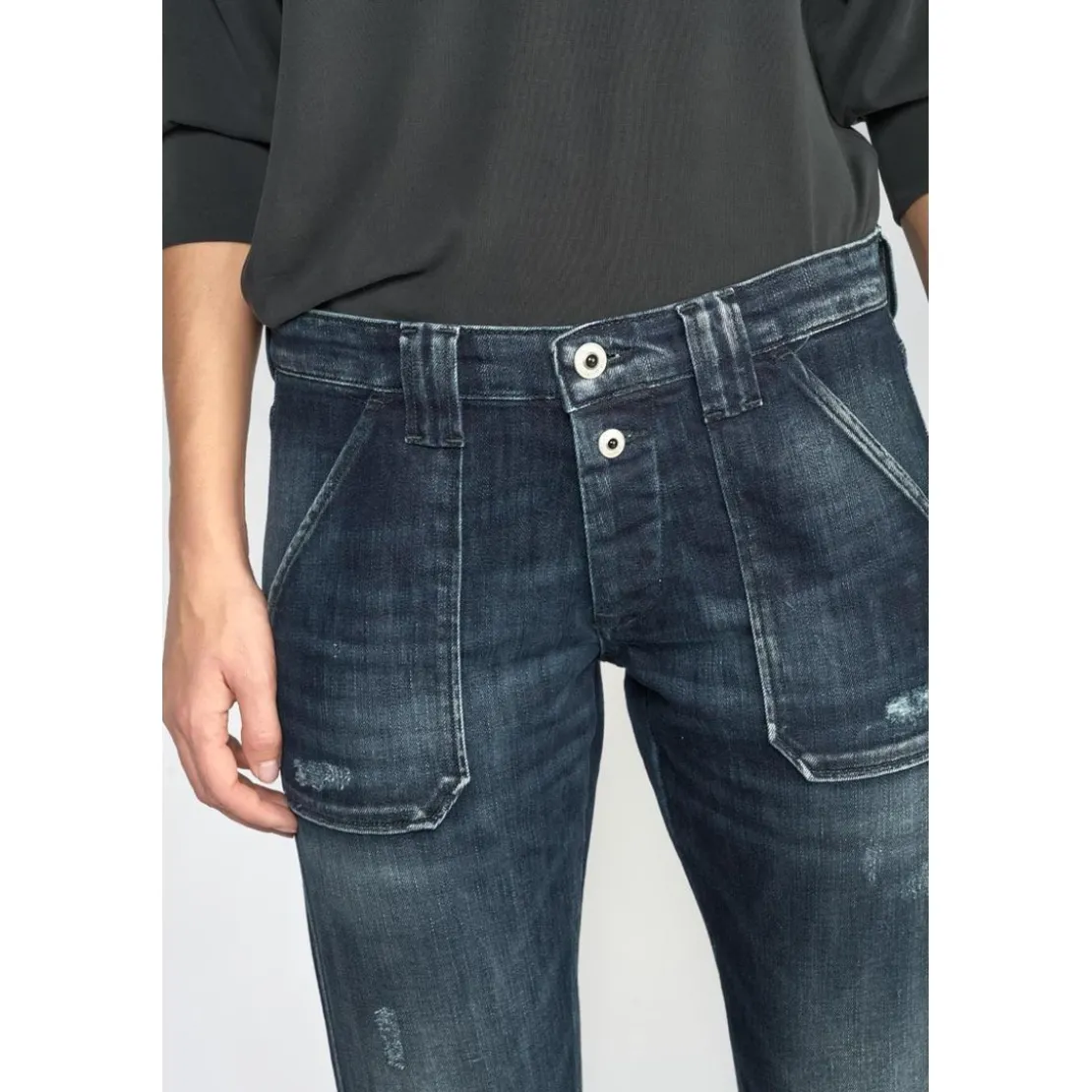 Le Temps des CerisesJeans Cara 200/43 boyfitdestroy bleu-noir N°2 en coton