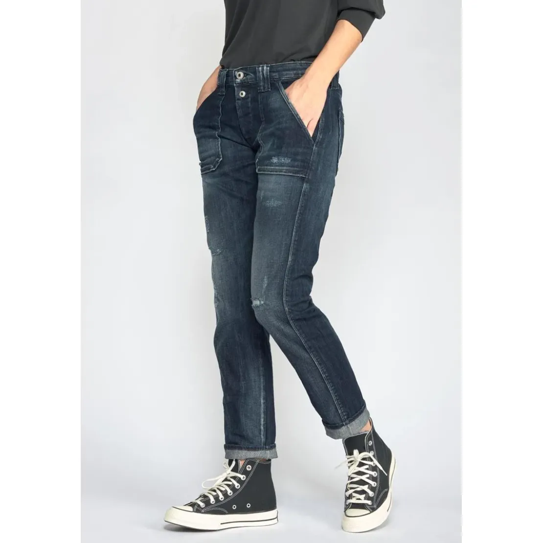 Le Temps des CerisesJeans Cara 200/43 boyfitdestroy bleu-noir N°2 en coton