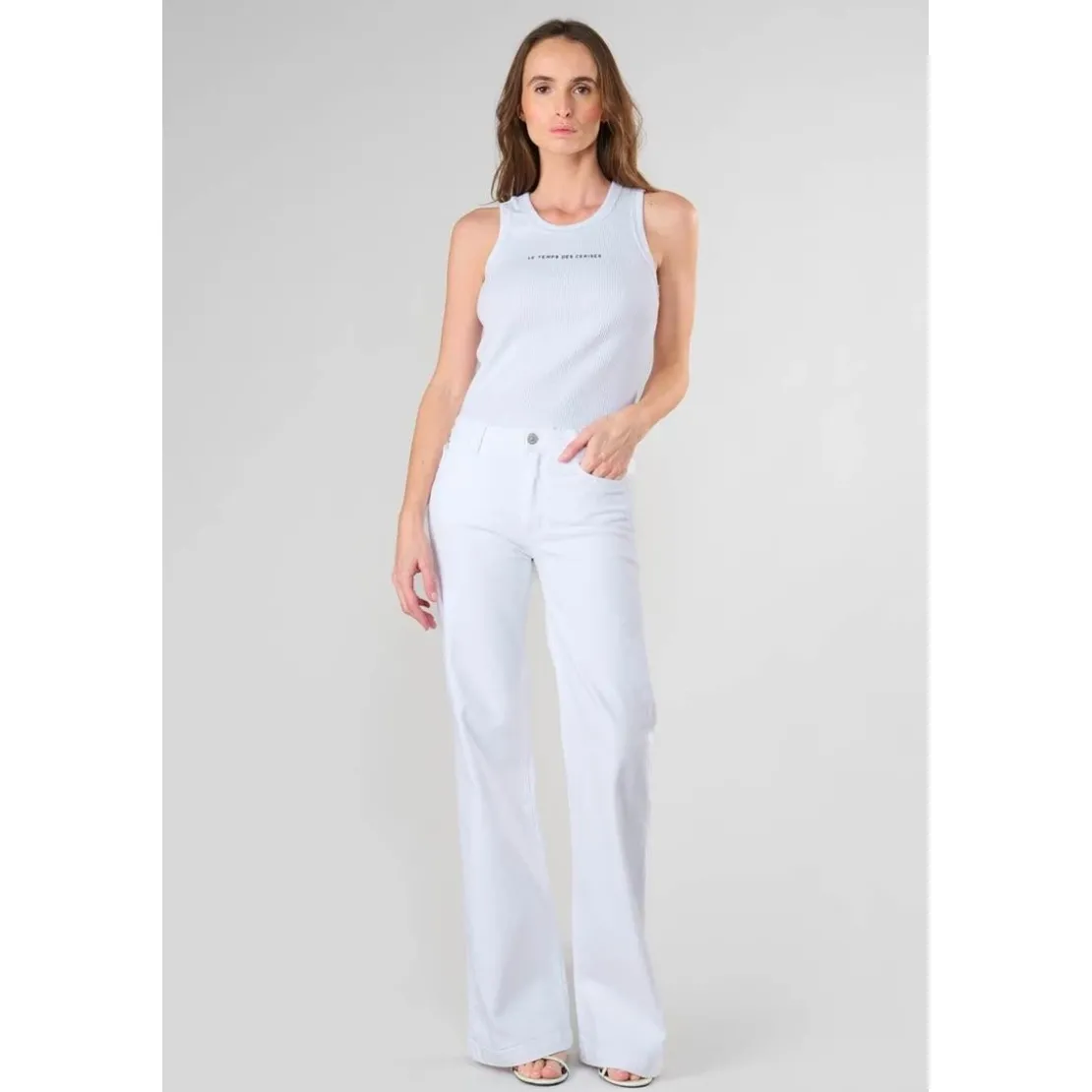 Le Temps des CerisesJeans flare, très évasé PULP high flare, longueur 34 blanc en coton