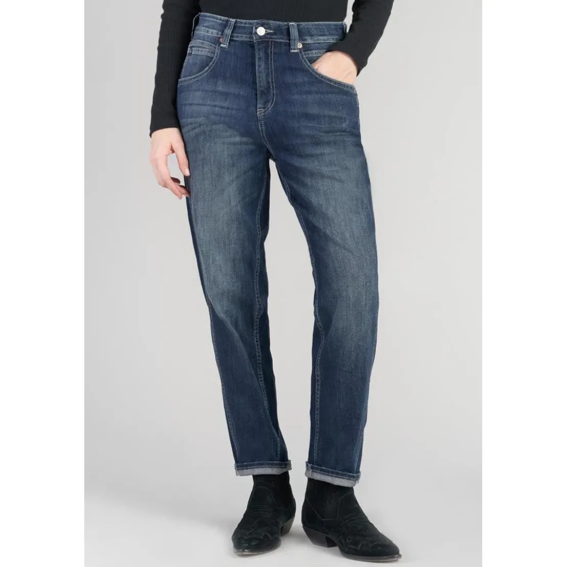 Le Temps des CerisesJeans loose, large 400/60 girlfriend, longueur 34 bleu en coton Ruth