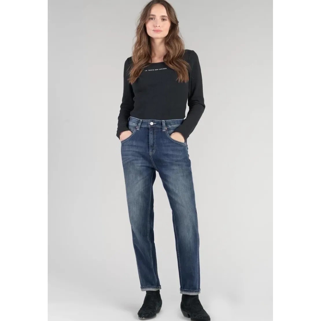 Le Temps des CerisesJeans loose, large 400/60 girlfriend, longueur 34 bleu en coton Ruth