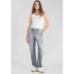 Le Temps des CerisesJeans loose, large 400/60 girlfriend taille haute, 7/8ème gris Ava