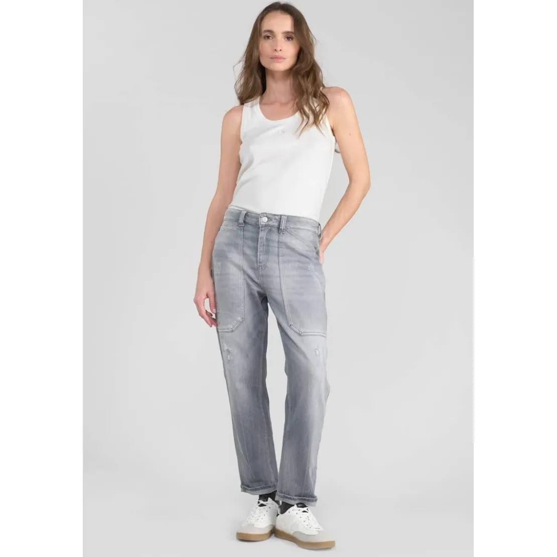 Le Temps des CerisesJeans loose, large 400/60 girlfriend taille haute, 7/8ème gris Ava