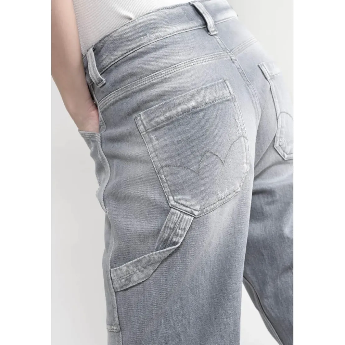 Le Temps des CerisesJeans loose, large 400/60 girlfriend taille haute, 7/8ème gris Ava