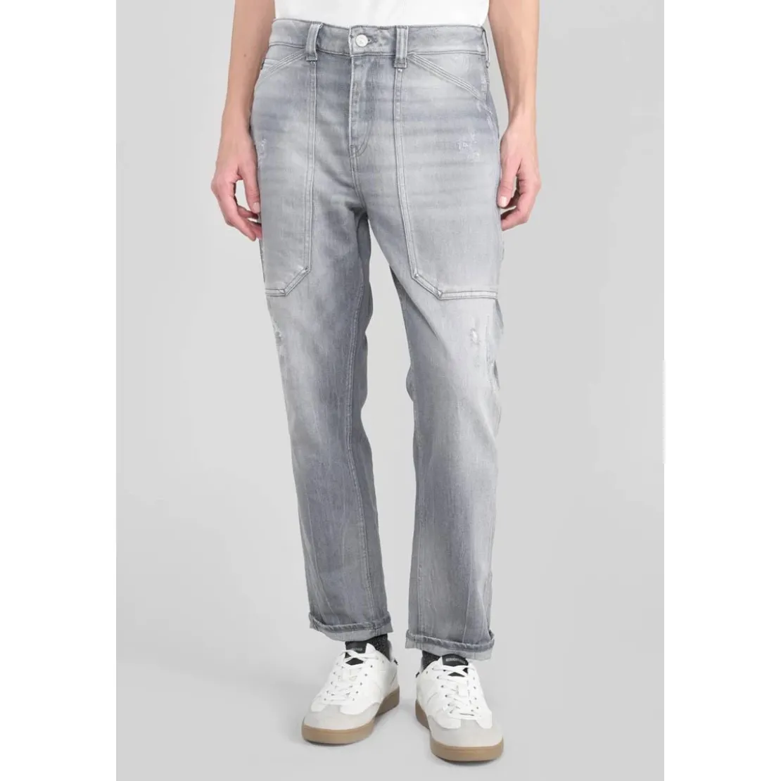 Le Temps des CerisesJeans loose, large 400/60 girlfriend taille haute, 7/8ème gris Ava