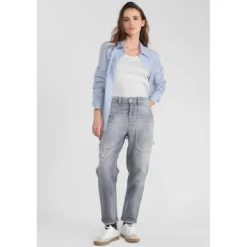 Le Temps des CerisesJeans loose, large 400/60 girlfriend taille haute, 7/8ème gris Ava