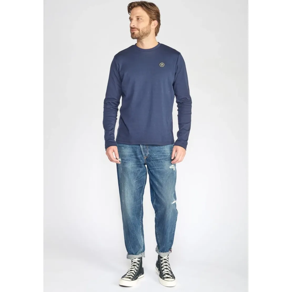 Le Temps des CerisesJeans loose, large 1998, 7/8ème bleu en coton Luca