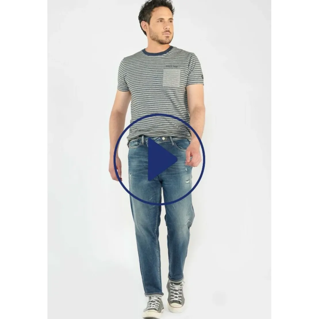 Le Temps des CerisesJeans loose, large 1998, 7/8ème bleu en coton Luca