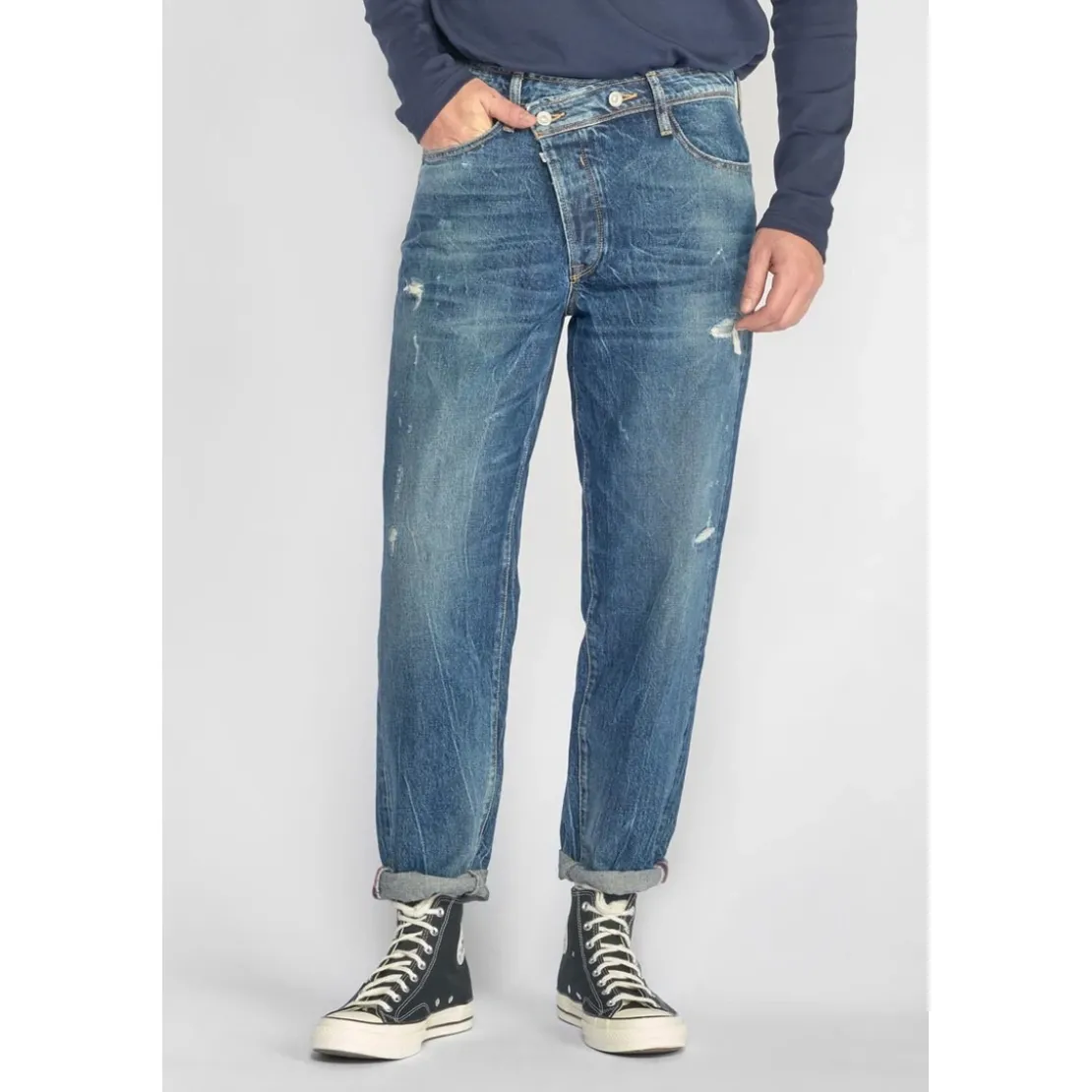 Le Temps des CerisesJeans loose, large 1998, 7/8ème bleu en coton Luca