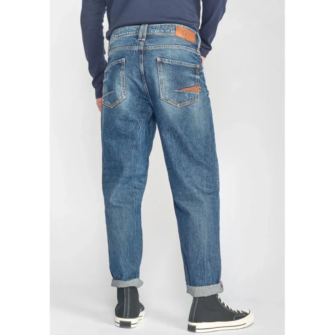 Le Temps des CerisesJeans loose, large 1998, 7/8ème bleu en coton Luca