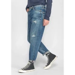 Le Temps des CerisesJeans loose, large 1998, 7/8ème bleu en coton Luca