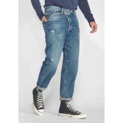 Le Temps des CerisesJeans loose, large 1998, 7/8ème bleu en coton Luca