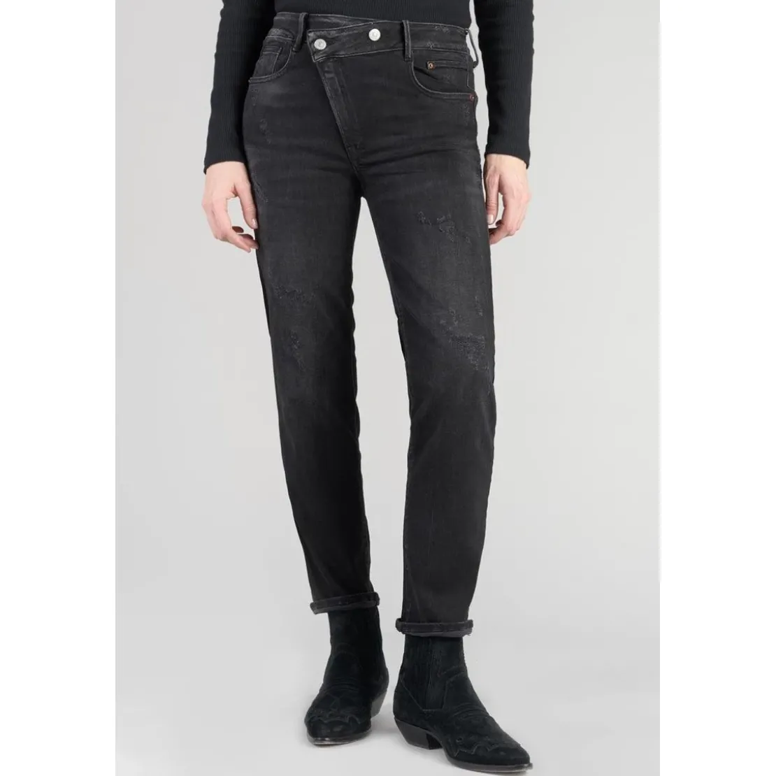 Le Temps des CerisesJeans push-up regular, droit taille haute PULP, 7/8ème noir en coton