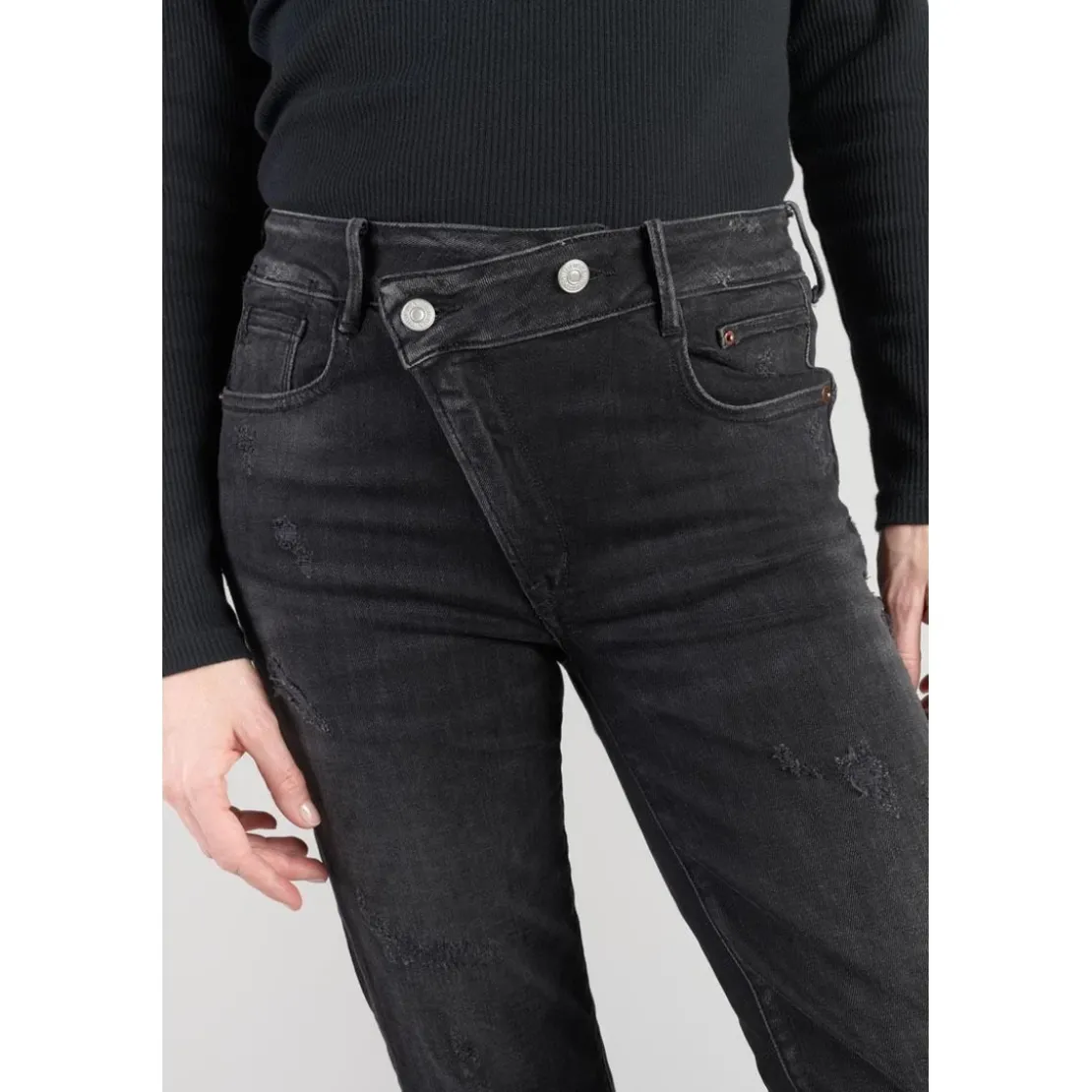 Le Temps des CerisesJeans push-up regular, droit taille haute PULP, 7/8ème noir en coton