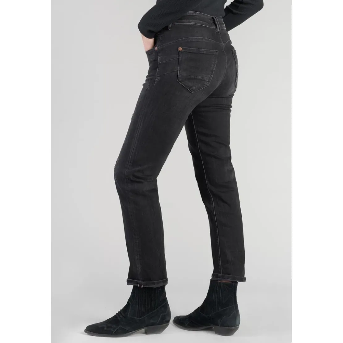 Le Temps des CerisesJeans push-up regular, droit taille haute PULP, 7/8ème noir en coton