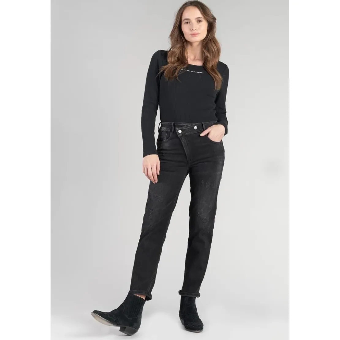 Le Temps des CerisesJeans push-up regular, droit taille haute PULP, 7/8ème noir en coton