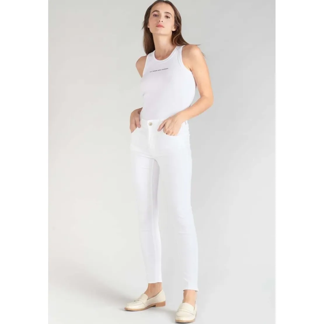 Le Temps des CerisesJeans push-up slim taille haute PULP, 7/8ème blanc en coton