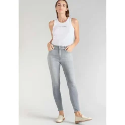 Le Temps des CerisesJeans push-up slim taille haute PULP, 7/8ème gris en coton Noémie