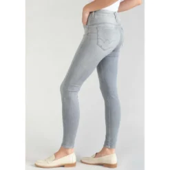 Le Temps des CerisesJeans push-up slim taille haute PULP, 7/8ème gris en coton Noémie