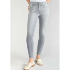 Le Temps des CerisesJeans push-up slim taille haute PULP, 7/8ème gris en coton Noémie