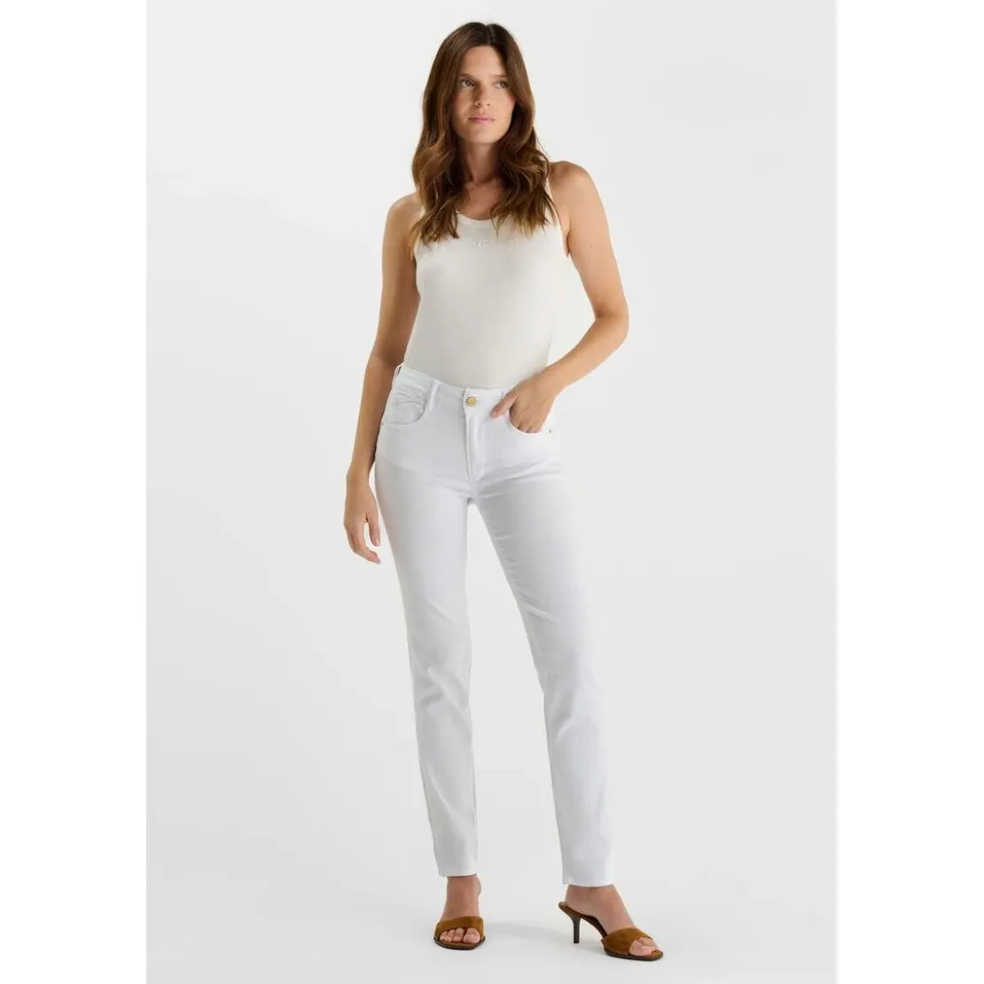 Le Temps des CerisesJeans push-up droite taille haute PULP, longueur 34 blanc Bea en coton