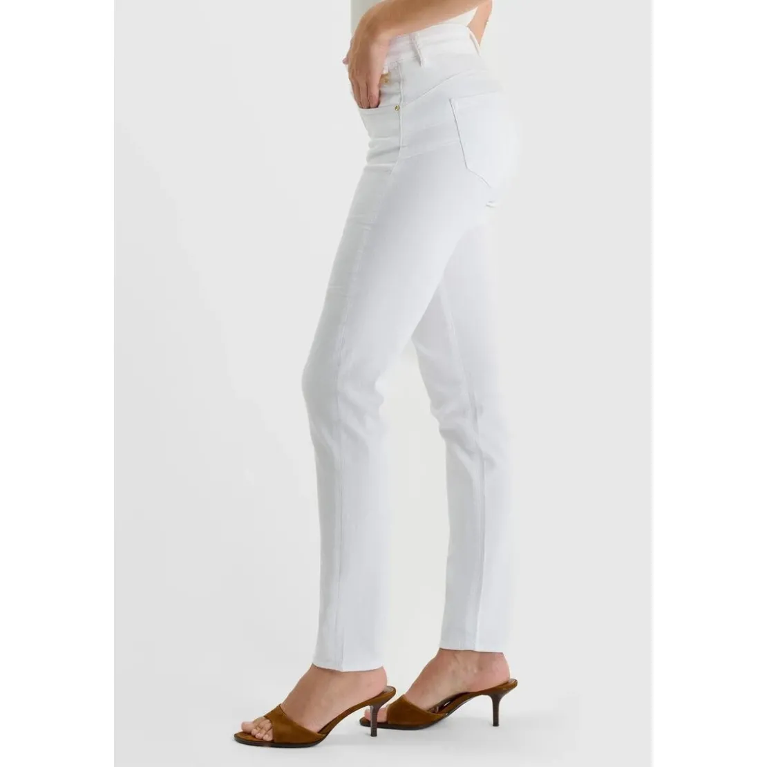 Le Temps des CerisesJeans push-up droite taille haute PULP, longueur 34 blanc Bea en coton