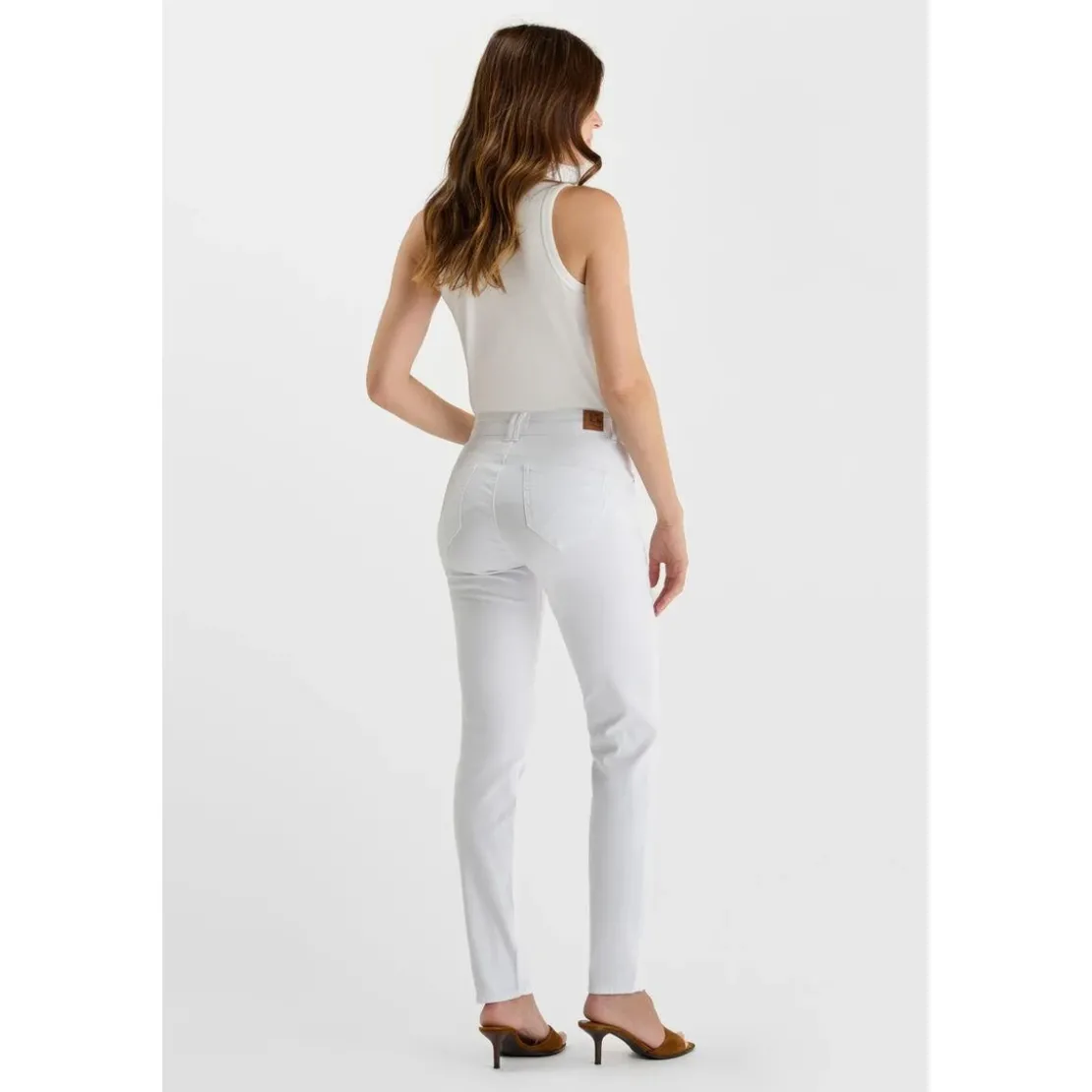 Le Temps des CerisesJeans push-up droite taille haute PULP, longueur 34 blanc Bea en coton