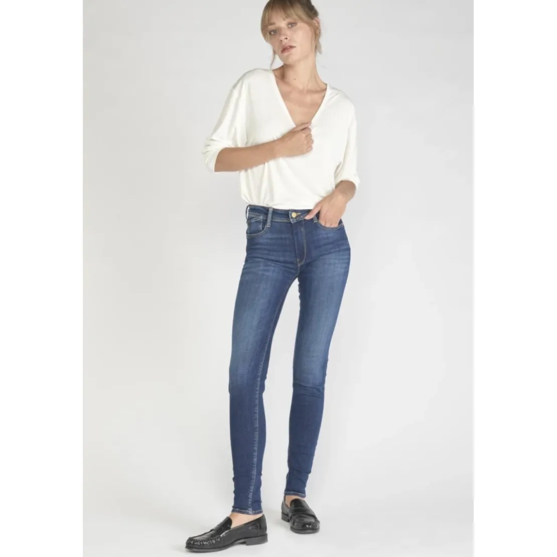 Le Temps des CerisesJeans push-up slim taille haute PULP, longueur 34 bleu Jade