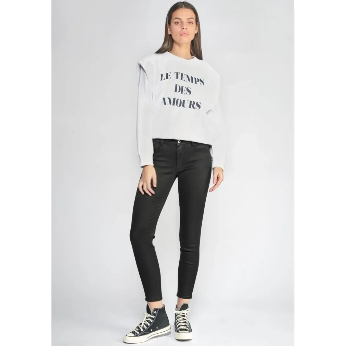 Le Temps des CerisesJeans push-up slim taille haute PULP, 7/8ème noir en coton Wren