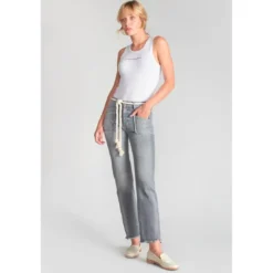 Le Temps des CerisesJeans regular, droit pricilia, 7/8ème gris en coton