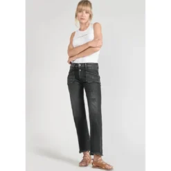 Le Temps des CerisesJeans regular, droit pricilia, 7/8ème noir en coton