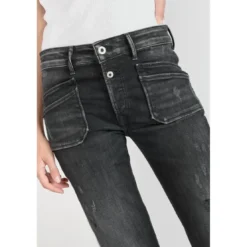 Le Temps des CerisesJeans regular, droit pricilia, 7/8ème noir en coton