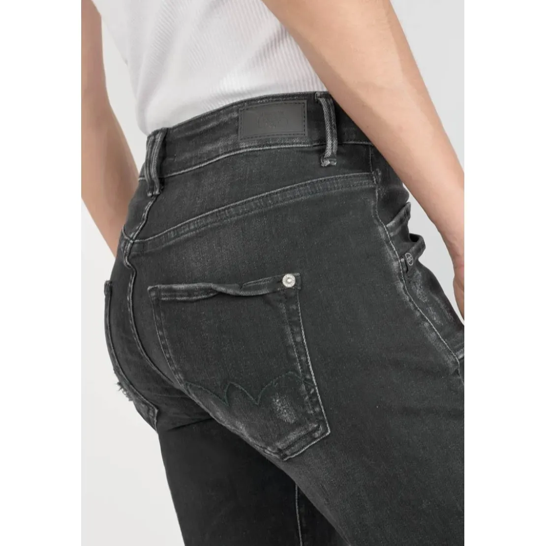 Le Temps des CerisesJeans regular, droit pricilia, 7/8ème noir en coton