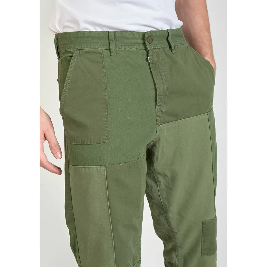 Le Temps des CerisesPantalon loose, large MISTER vert en coton