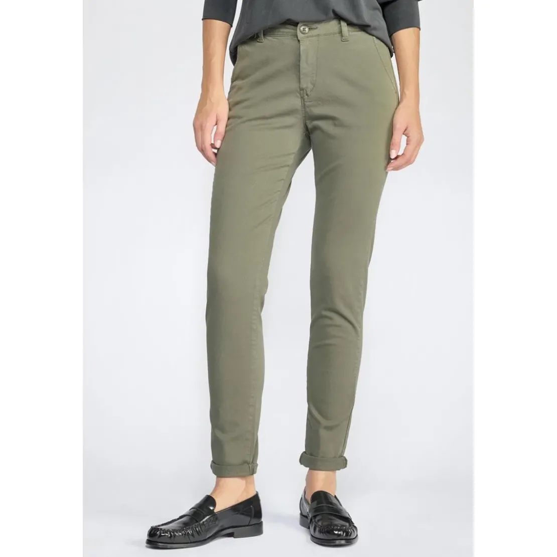 Le Temps des CerisesPantalon dyli kaki vert en coton