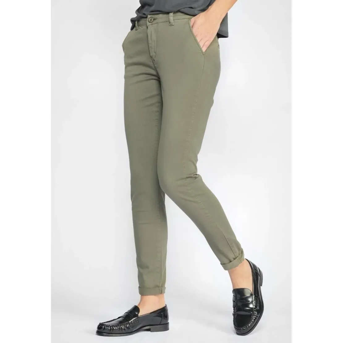 Le Temps des CerisesPantalon dyli kaki vert en coton