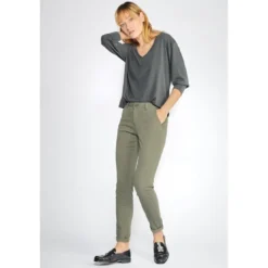Le Temps des CerisesPantalon dyli kaki vert en coton