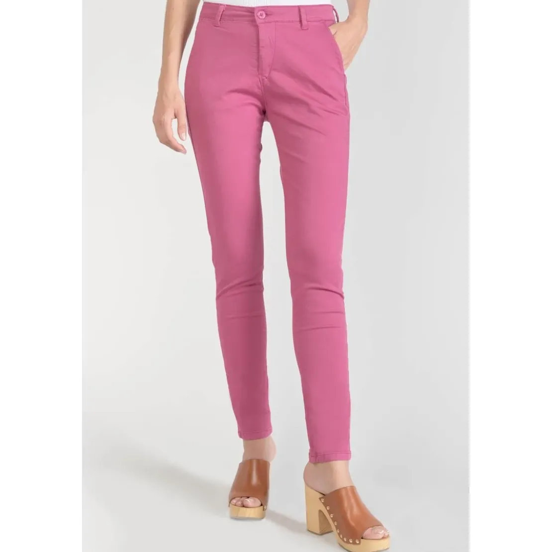 Le Temps des CerisesPantalon chino Dyli3 fuchsia rouge en coton