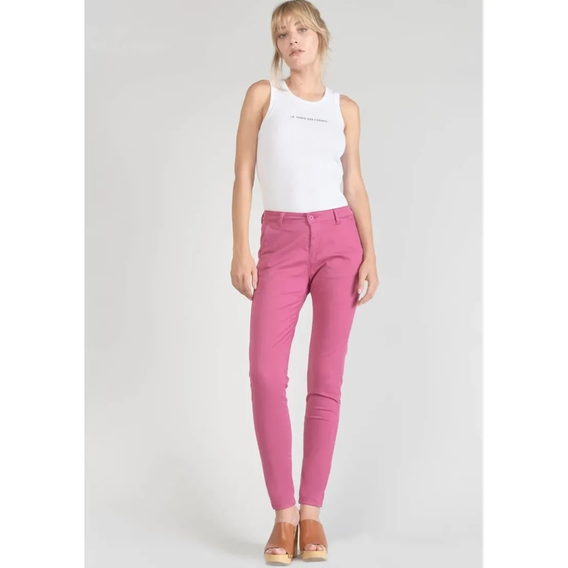 Le Temps des CerisesPantalon chino Dyli3 fuchsia rouge en coton