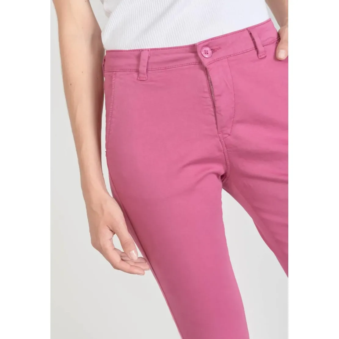 Le Temps des CerisesPantalon chino Dyli3 fuchsia rouge en coton