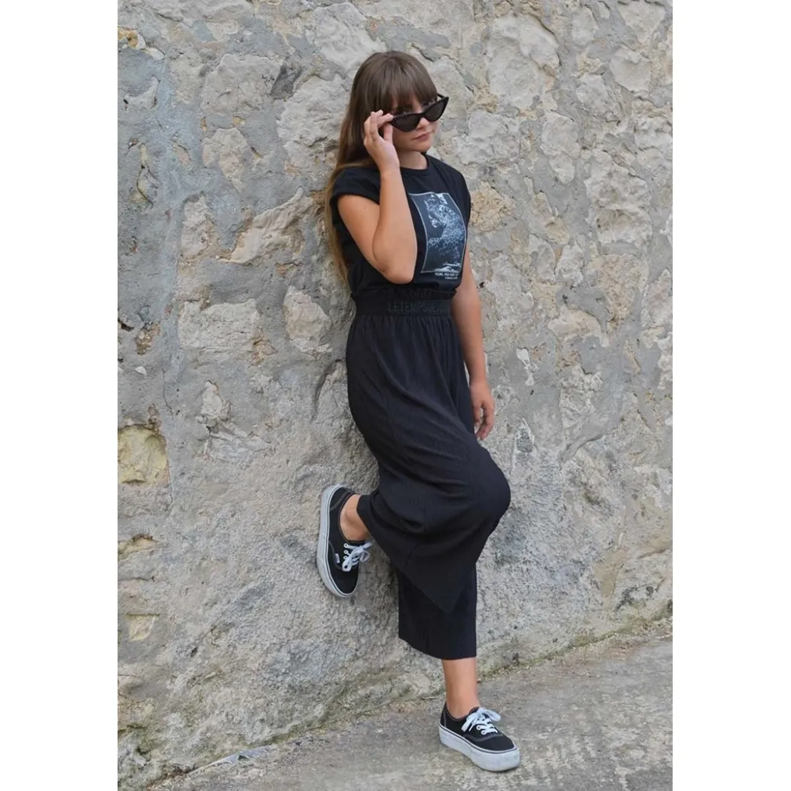 Le Temps des CerisesPantalon fille, loose, large SARAGI noir