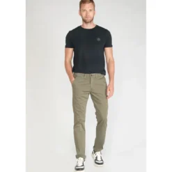 Le Temps des CerisesPantalon chino slim Jas kaki vert en coton