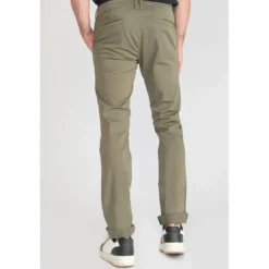 Le Temps des CerisesPantalon chino slim Jas kaki vert en coton